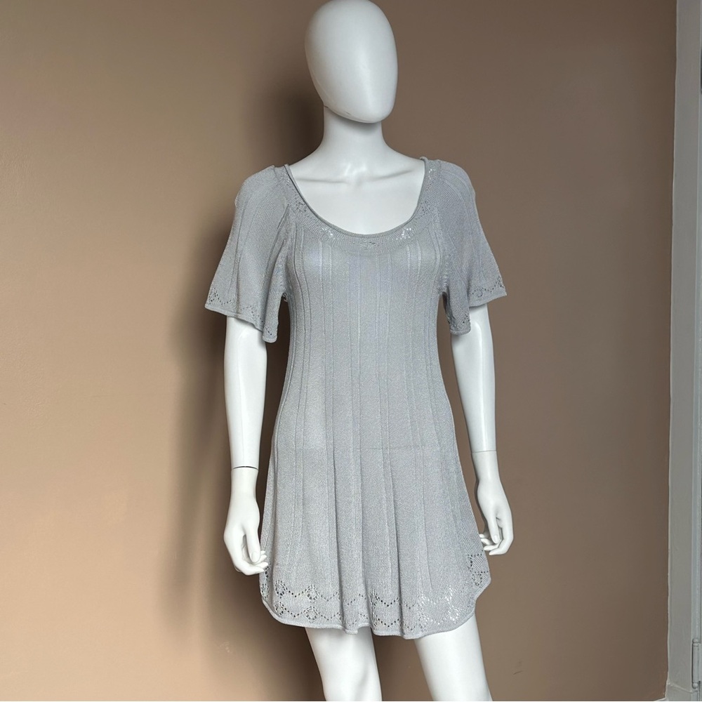 Semantiks Gray Flutter Sleeve Scoop Neck Mini Dress